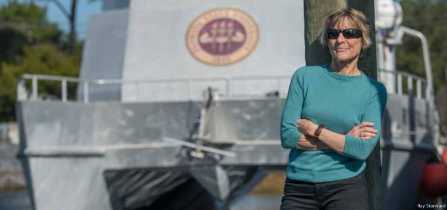 FSUCML Director, Felicia Coleman, in front of the R/V Apalachee